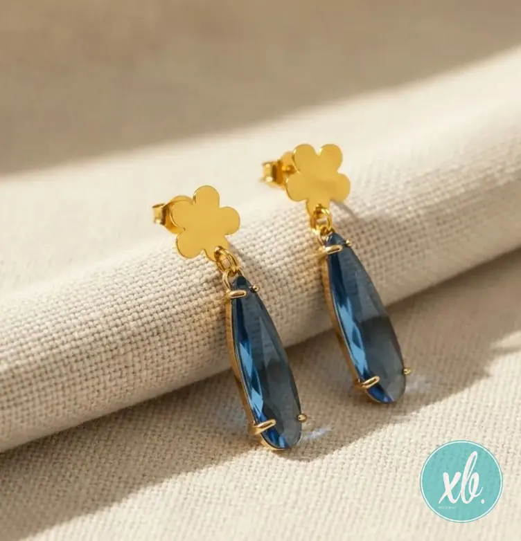 Brincos Flor com Pedra Azul